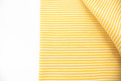 Yellow and White Narrow Stripe Speckled Knit Jersey Fabric Remnant 2 yards STK00256